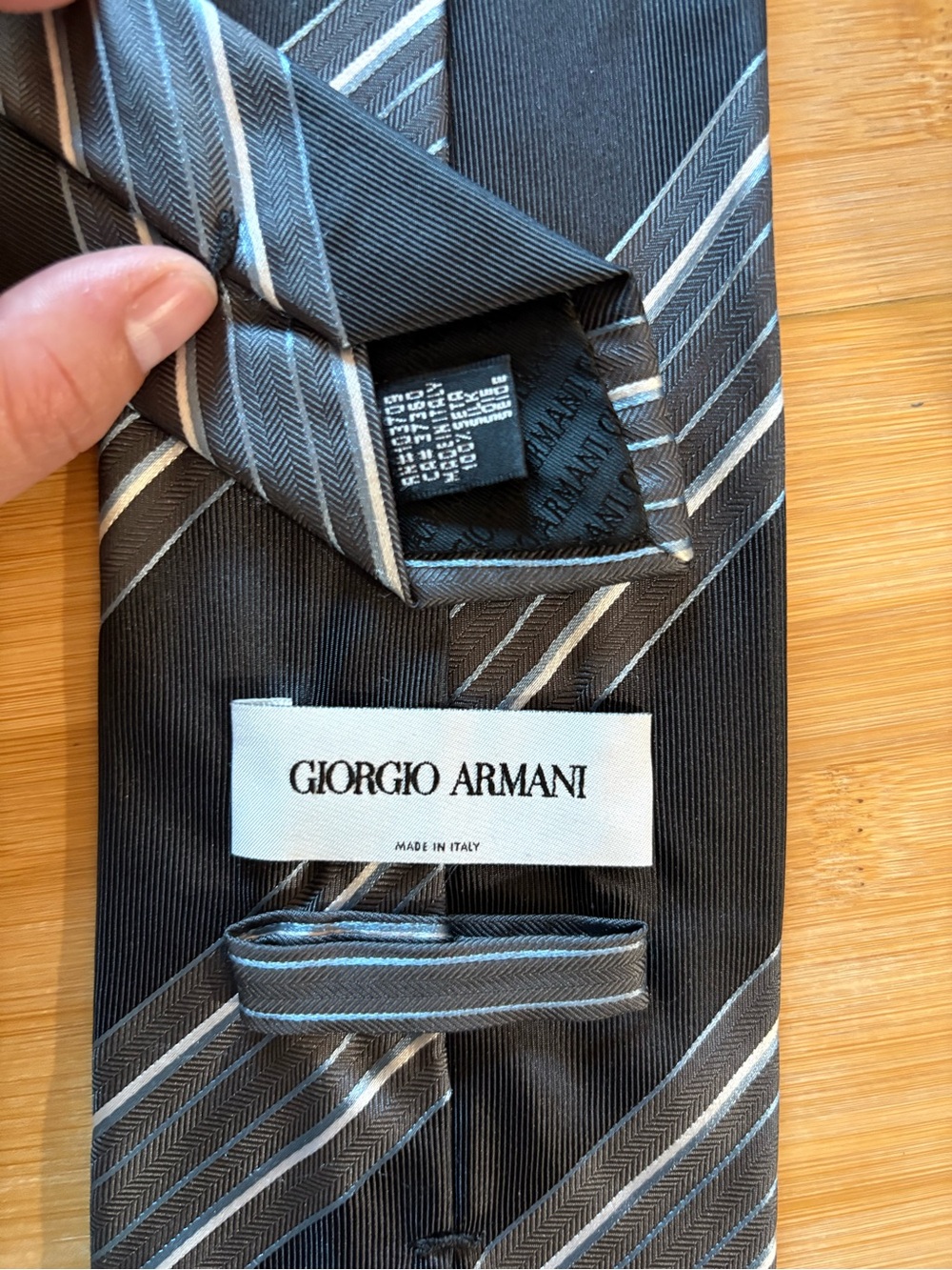 Giorgio Armani Black Tie with Gray and Silver Stripes